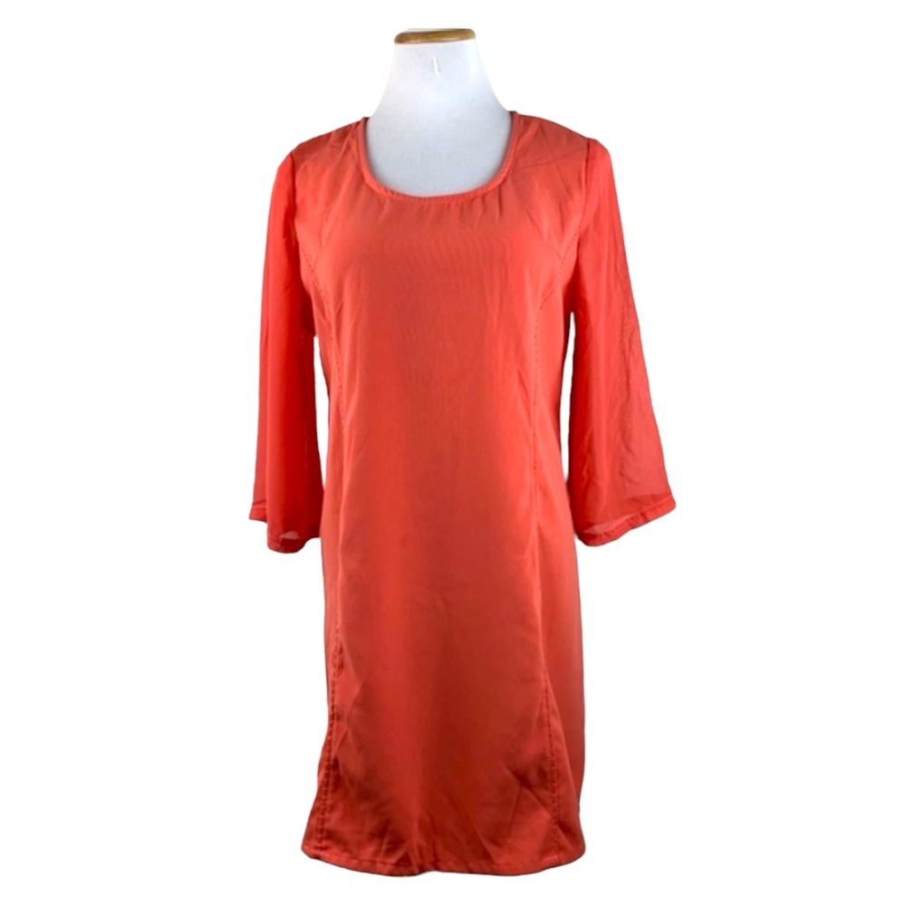LF Miilla Orange Crepe Dress with Sheer Bell Sleeves
